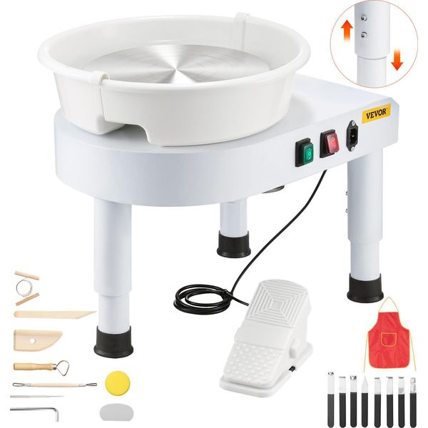Vevor Tornio Per Ceramica Macchina Per Modellare La Ceramica 28 Cm Tornio Per Ceramica Con Pedale Regolabile E Ciotola Rimovibile, Set Completo Di Tornio Per Ceramica Per Lavori Di Artigianato Artistico Fai Da Te, Bianco-image