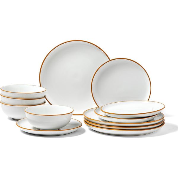 Vevor Set Di Stoviglie Per 4 Persone (12 Pezzi) Set Di Piatti E Ciotole Rotonde, Stoviglie In Ceramica, Lavastoviglie E Microonde, Per Dessert Insalata Zuppa Pasta, Bianco-image