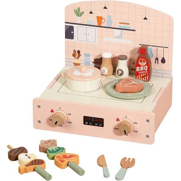 Cucina Da Gioco Per Bambini, Set Per Barbecue In Legno, Gioco Di Ruolo Immaginativo, Rosa-image
