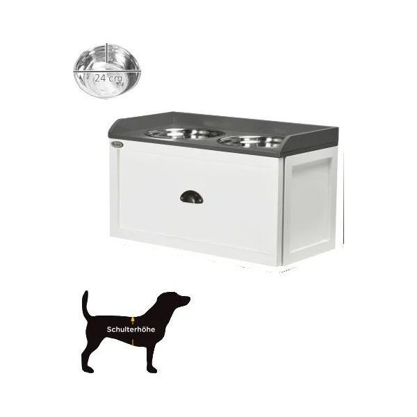 Ciotola Per Cani, Stazione Di Alimentazione Rialzata, Acciaio Inox, Bianco-image