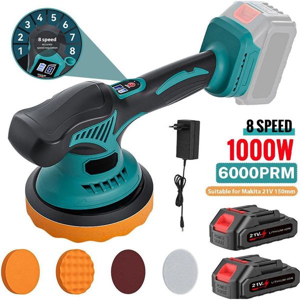 Lucidatrice Per Auto A Batteria, 8 Impostazioni Di Velocità, Design Ergonomico, Con 2 Batterie-image