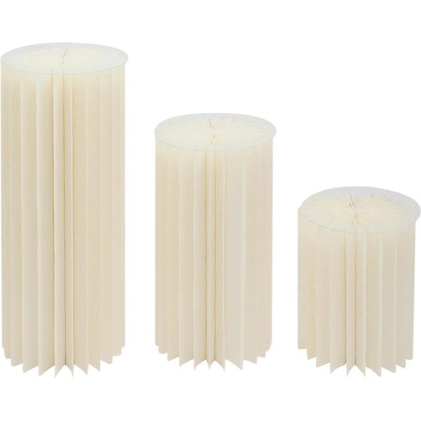 Colonne Decorative Cilindriche - Set Di Piedistalli In Cartone - 3 Pezzi - Pieghevoli - Per Tavoli Da Matrimonio E Da Dessert - Altezza 60-100 Cm - Giallo Chiaro-image