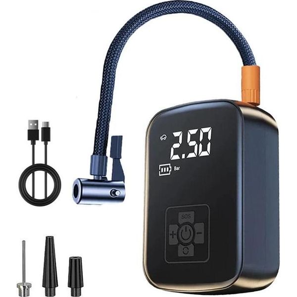 Compressore D'aria, Display Digitale, Design Portatile, Nero, Funzionamento A Batteria-image