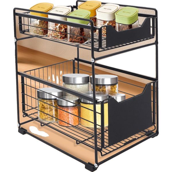 Mensola Organizer Sottolavello, Acciaio Al Carbonio, Design A 2 Livelli, Dimensioni: 65X40X30 Cm, Capacità Di Carico: 13,6 Kg, Soluzione Di Stoccaggio Versatile-image