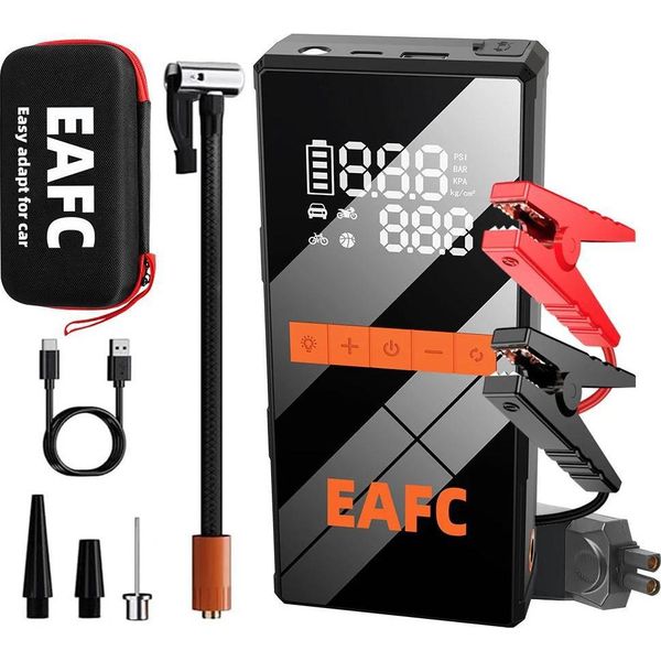 Avviatore Portatile Per Auto, Potenza Di Picco 1200A, Compressore D'aria Integrato, Nero Con Scatola, Funzionamento A Batteria-image
