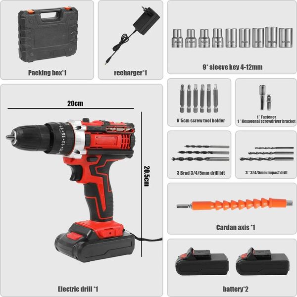 Trapano A Percussione A Batteria, Coppia 32Nm, Batteria Ricaricabile, Con 2 Batterie, Eu-image