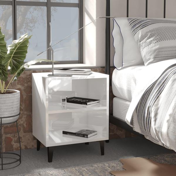 Maison Exclusive - Comodino Con Gambe In Metallo Bianco Lucido 40X30X50 Cm-image