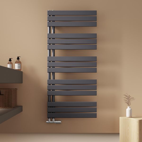Scaldasalviette Emke Radiatore Da Bagno Radiatore A Pannello Collegamento Laterale Acqua Calda A Parete 1320 X 600 Mm Antracite Senza Elemento Riscaldante-image