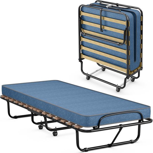 Letto Pieghevole Con Materasso Letto Per Ospiti Portatile E Arrotolabile 190 X 80 X 33 Cm Blu-image