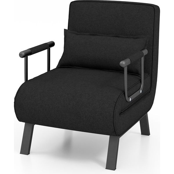 Poltrona Letto Pieghevole Costway 4 In 1, Divano Letto Con Schienale Regolabile In 5 Posizioni E Cuscino Rimovibile E Seduta Imbottita, Divano Letto Con Struttura In Metallo, Portata Fino A 150 Kg (Nero)-image