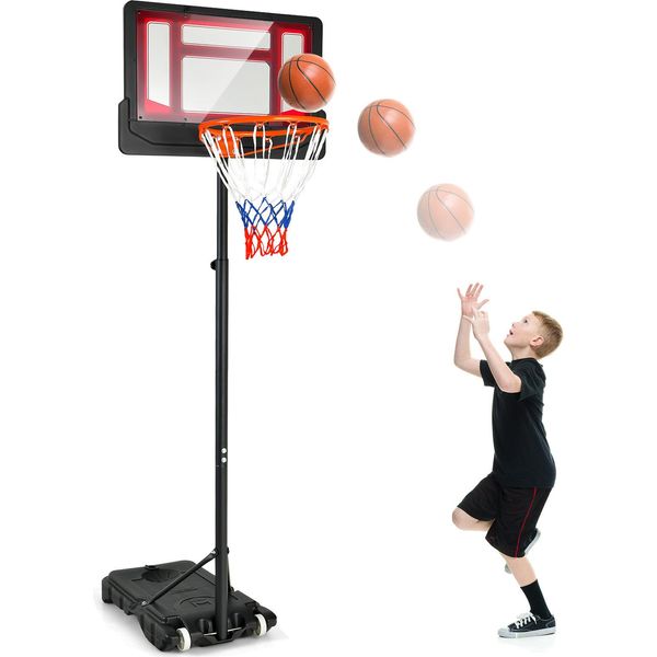 Canestro Costway Con Supporto 90-210 Cm Regolabile In Altezza, Supporto Per Pallacanestro Con 2 Ruote, Sistema Di Canestri Per Bambini, Adulti, Resistente Alle Intemperie, Da Esterno-image