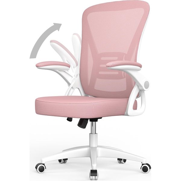 Sedia Da Ufficio - Seduta Ergonomica - Sedia Con Braccioli Ribaltabili A 90° - Supporto Lombare - Altezza Regolabile - Rosa-image