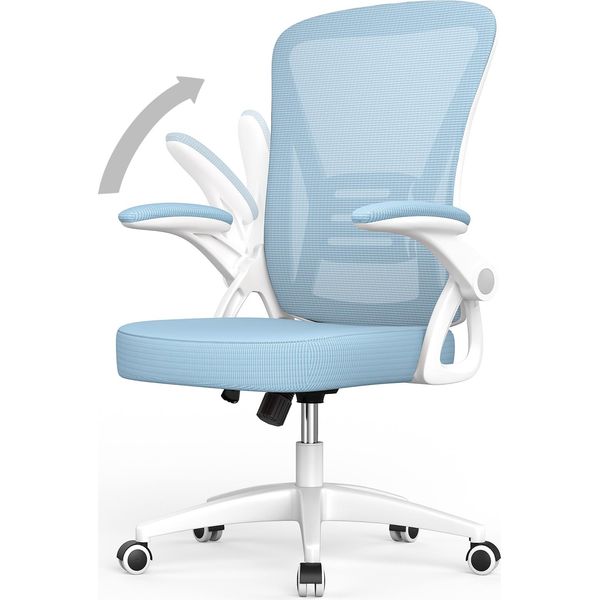 Sedia Da Ufficio - Seduta Ergonomica - Sedia Con Braccioli Ribaltabili A 90° - Supporto Lombare - Regolabile In Altezza - Blu-image