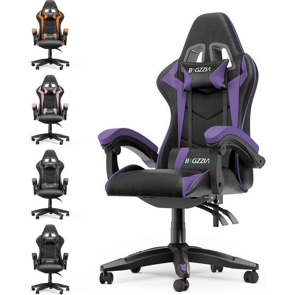 Sedia Da Gioco Ergonomica - Cuscino Lombare + Poggiatesta - Altezza Regolabile - Nero E Viola-image