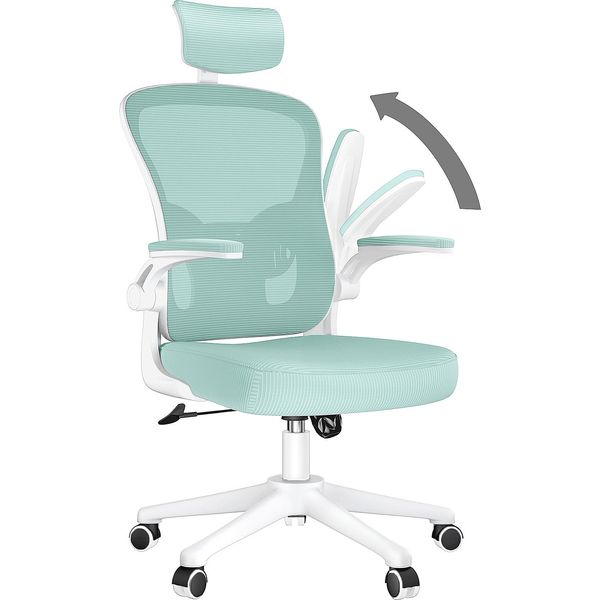 Sedia Da Ufficio - Sedia Ergonomica Da Ufficio - Sedia Girevole Con Supporto Lombare - Poggiatesta, Braccioli E Altezza Regolabili - Bianco E Verde-image