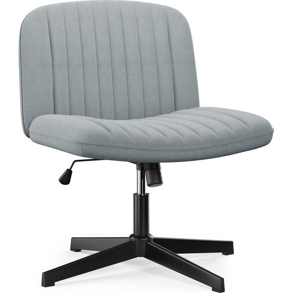 Sedia Da Ufficio Senza Braccioli - Sedia Da Scrivania Con Rivestimento In Tessuto - Sedia Da Lettura Con Ampio Cuscino Per Sedersi A Gambe Incrociate - Funzione Dondolo - Altezza Regolabile - Sedia Girevole A 360° Per La Casa - Grigio-image