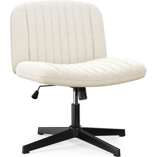 Sedia Da Ufficio Senza Braccioli - Sedia Da Scrivania Con Rivestimento In Tessuto - Sedia Da Lettura Con Ampio Cuscino Per Sedersi A Gambe Incrociate - Funzione Dondolo - Altezza Regolabile - Sedia Girevole A 360° Per La Casa - Colori Crema-image