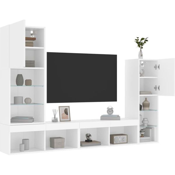 Maison Exclusive - Mobili Tv A Muro Con Led 4Pz Biancin Legno Multistrato-image