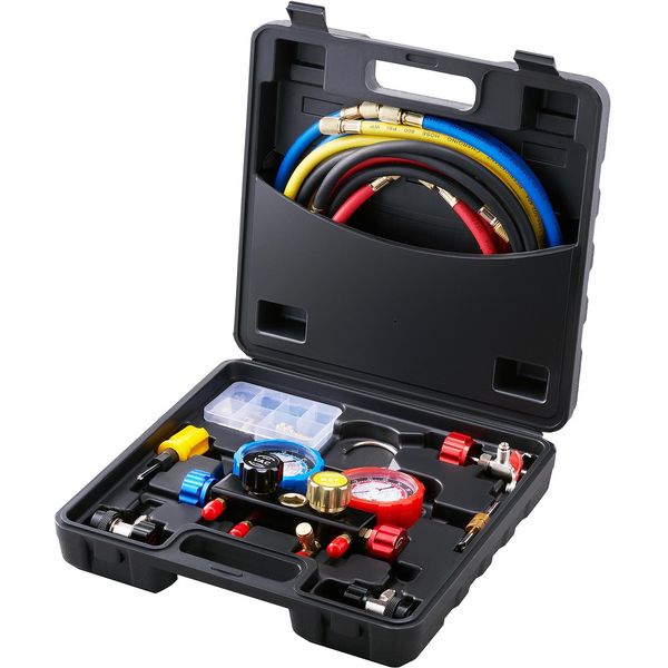 Vevor Manometro Del Refrigerante A 4 Vie Per Auto Set Di Misuratori Del Collettore Del Refrigerante, R134A-R12-R410A-R22 Ac 4 Pezzi Da 5 Piedi Di Tubi Flessibili Di Carica Misuratore Del Collettore Del Refrigerante Strumenti Diagnostici Per Auto Condizionatori D'aria-image