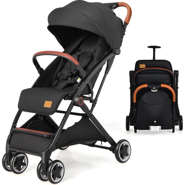 Costway Passeggino Pieghevole, Passeggino Da Viaggio Con Schienale Regolabile E Capottina, Cintura A 5 Punti, Per Bambini Da 0 A 36 Mesi (Nero)-image