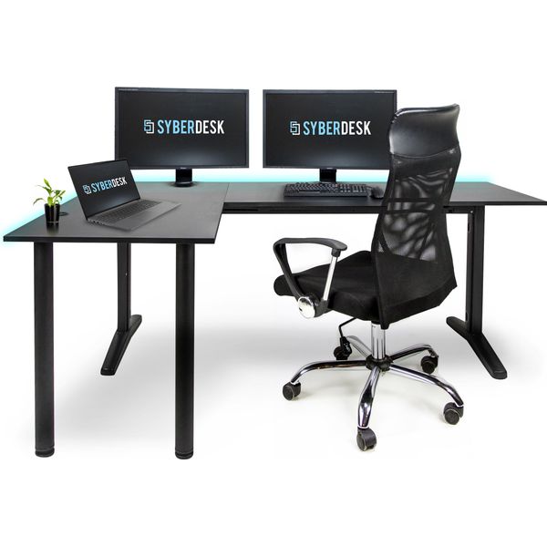 Scrivania Da Gioco Angolare Syberdesk V2 Led, 197 X 132 Cm, Scrivania Da Gioco A L Rgb, Hub Usb, Cablaggio, Scrivania Da Computer A L, (Sinistra, Nero)-image