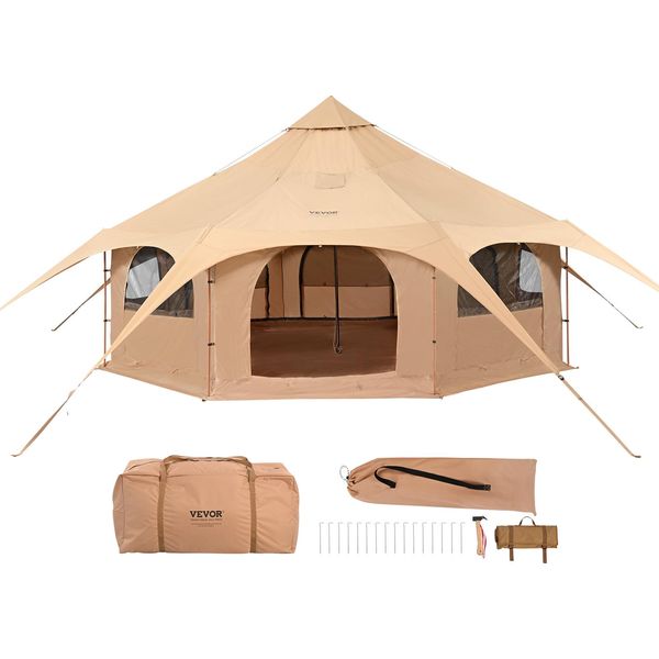 Vevor Tenda A Campana 5 X 2,8 M Tenda Yurta Tc In Cotone E Robusti Pali In Ferro Con Telo In Tessuto Oxford Tenda Da Campeggio 8 Persone Tenda Familiare 8 Finestre Tenda Di Gruppo Per Avventure All'aperto-image