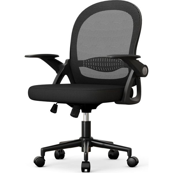 Sedia Ergonomica Per Ufficio - Sedia Da Scrivania Con Rivestimento In Rete Traspirante - Braccioli Ribaltabili - Regolabile In Altezza - Sedia Girevole A 360° - Nero-image