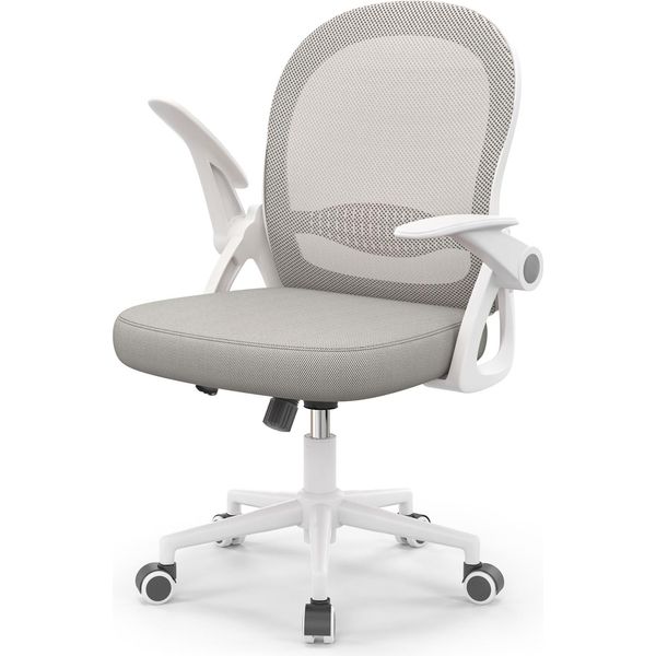 Sedia Da Ufficio Ergonomica - Sedia Da Scrivania Con Rivestimento In Rete Traspirante - Braccioli Ribaltabili - Regolabile In Altezza - Sedia Girevole A 360° - Grigio-image