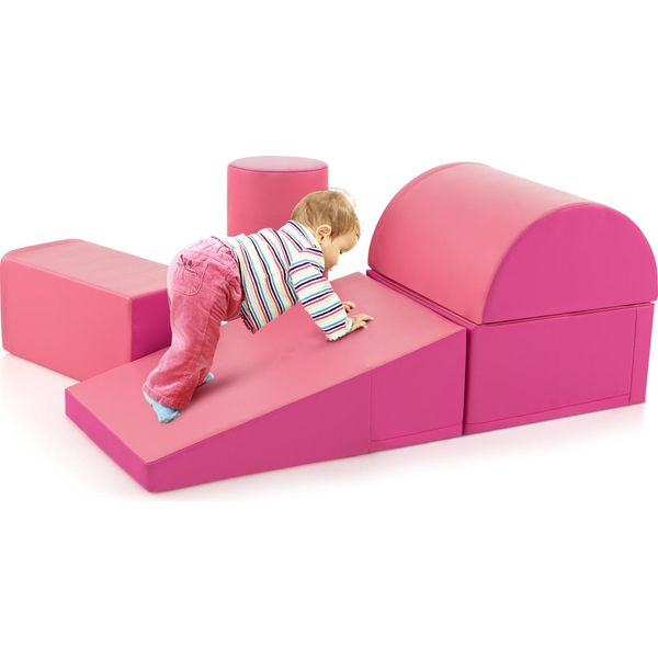 Costway 5 Tlg. Blocchi Da Costruzione In Schiuma, Blocchi Da Costruzione Giganti Per Giocare E Arrampicarsi, Blocchi Da Costruzione In Schiuma Morbida (Rosa)-image
