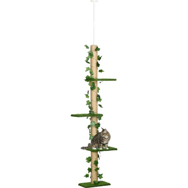 Fortuna Lai Tiragraffi Alto Fino Al Soffitto 202-242 Cm, Regolabile In Altezza Tiragraffi Con Protezione Anti-Ribaltamento, Tiragraffi In Juta Verde E Giallo-image