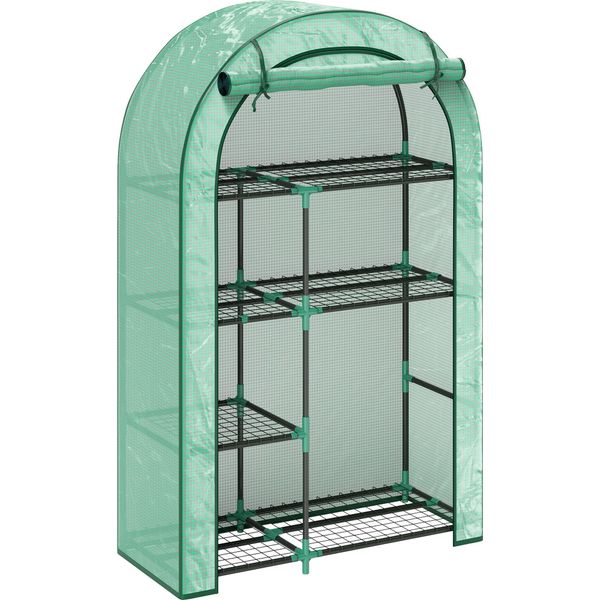 Serra Fortuna Lai Con Porta A Tetto Arrotondato, Ripiani, Serra In Acciaio Resistente All'inverno, Serra Per Balcone, Giardino, Serra Per Pomodori 100 X 45 X 160 Cm, Serra Per Pomodori, Ortaggi, Fiori, Piante Verdi-image