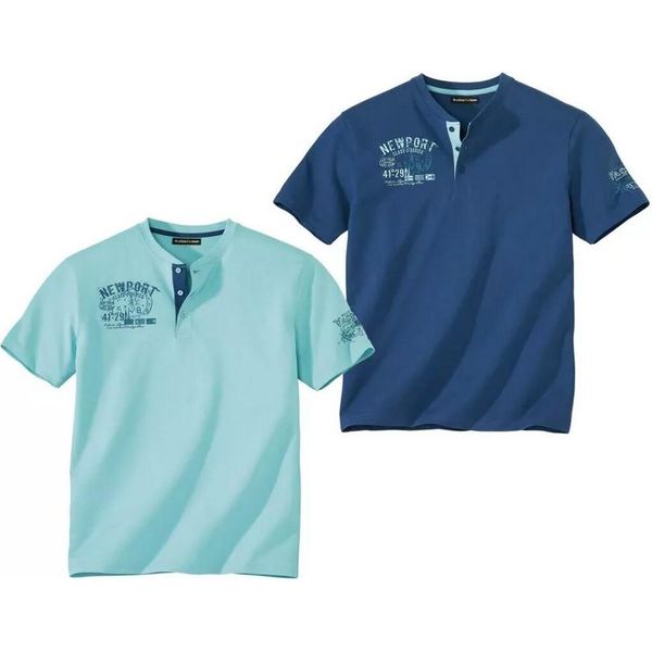Atlas For Men - T-Shirt Henley Da Uomo (Confezione Da 2) AF1994 (M) (Blu/Turchese)-image
