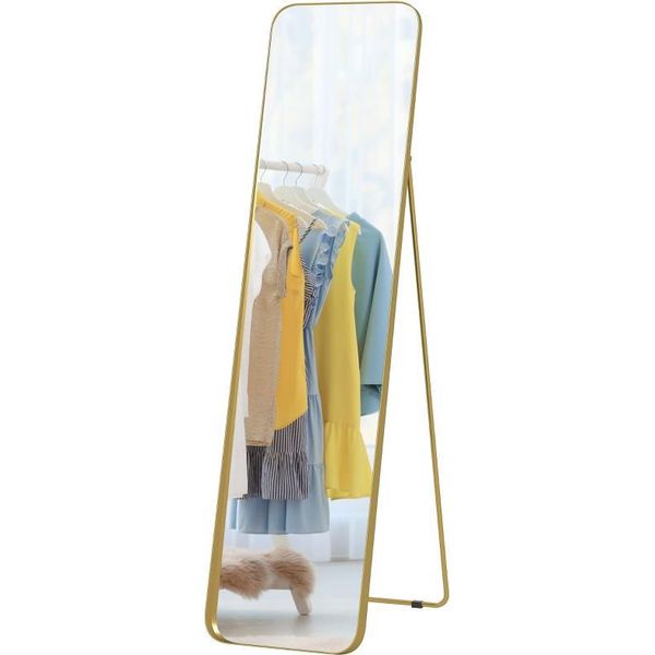 Specchio A Figura Intera Fortuna Lai 160 X 40 Cm Specchio A Figura Intera Con Telaio In Metallo E Vetro Infrangibile, Specchio Da Parete Da Appoggiare O Appendere, Specchio Per Soggiorno, Camera Da Letto, Corridoio, Oro-image
