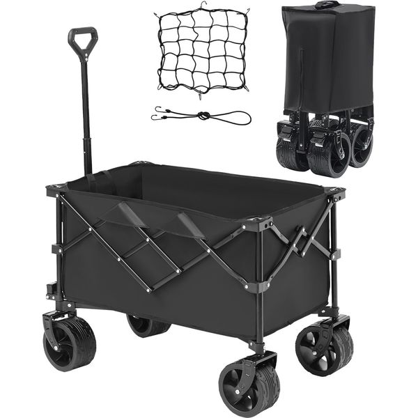 Succebuy Carrello Pieghevole Da, 113 L Carrello Da Spiaggia Con Ruote Per Tutti I Terreni, Robusto Carrello Pieghevole, Capacità Di Carico Di 250 Lbs Con Portabicchieri, Carrello Sportivo Per Campeggio, Shopping, Giardinaggio-image