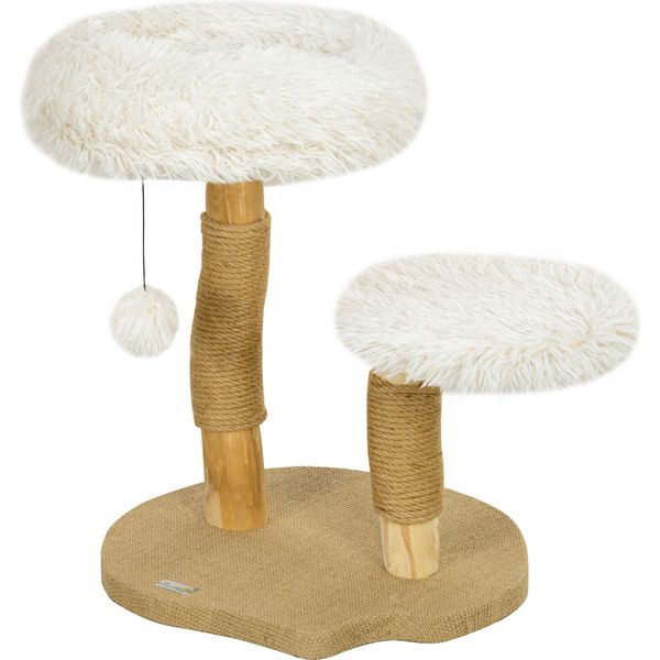 Fortuna Lai Tiragraffi 61,5 Cm Di Altezza Tiragraffi Per Gatti Con Pallina, Cucce, Torre Per Gatti Con Tiragraffi, Per Gatti Di Peso Inferiore A 5 Kg, Legno Di Pero, Bianco-image