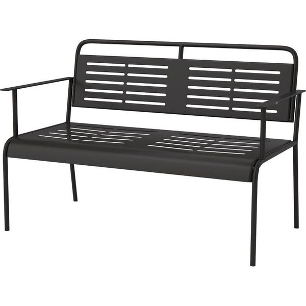 Panchina Da Giardino Fortuna Lai A 2 Posti, Panchina Con Design A Doghe, Mobili Da Giardino Idrorepellenti Con Schienale E Braccioli, Panchina Da Parco Con Portata Massima 240 Kg, Panchina Da Balcone Per Terrazza, Giardino, 121 X 64 X 84 Cm, Nera-image