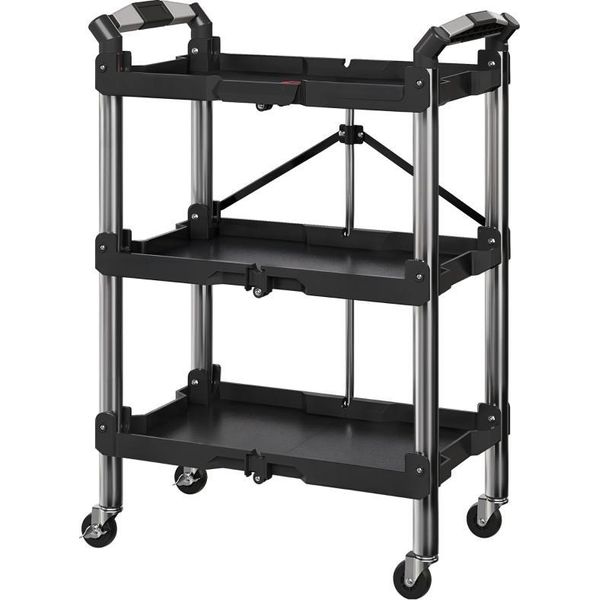 Carrello Da Officina Fortuna Lai A 3 Ripiani, Carrello Portautensili Pieghevole Con Maniglia, Carrello Da Montaggio Per Officina, Magazzino, Garage, Portata Fino A 68 Kg, Nero-image