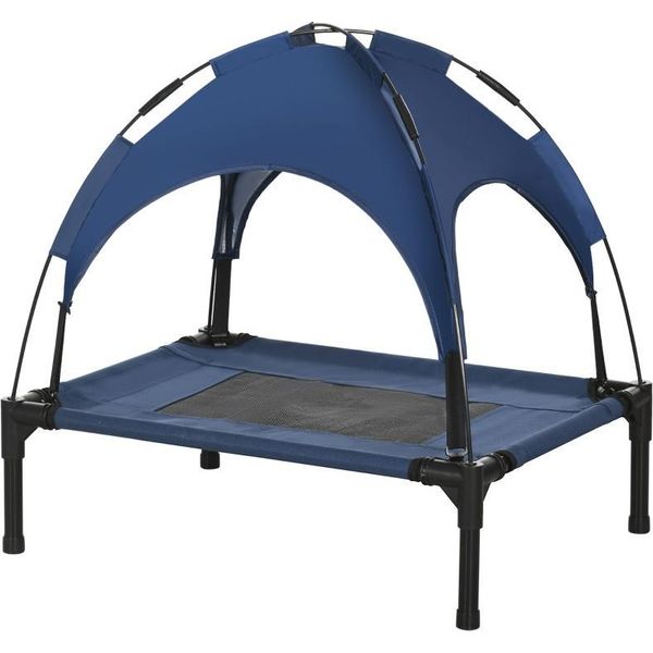 Fortuna Lai Letto Rialzato Per Cani Da Esterno Con Baldacchino Protezione Uv 61X46X62 Cm, Tessuto Taffetà Traspirante In Blu Scuro Per Un Riposo Confortevole Dell'animale-image