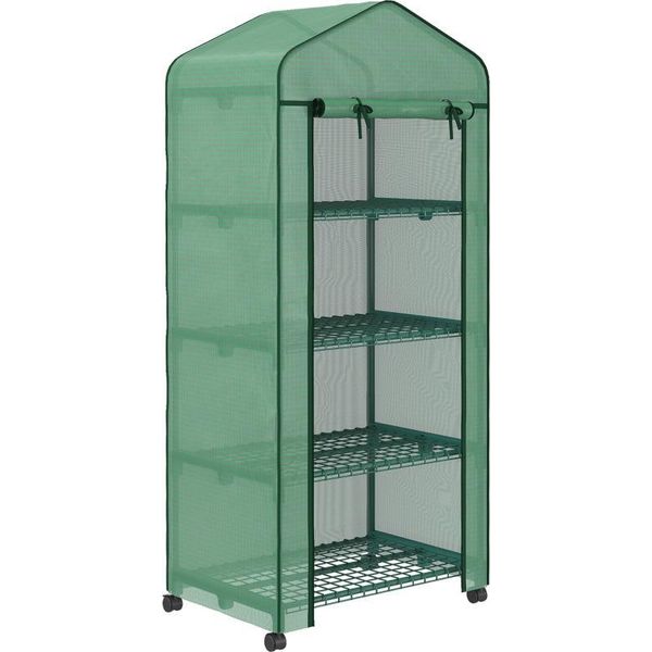 Serra In Plastica Fortuna Lai, Serra, Mini Serra, Serra Per Piante, Semenzaio, 4 Ripiani, 69 X 50 X 165 Cm, Verde-image