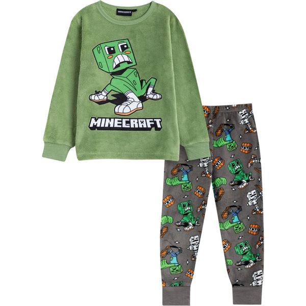 Minecraft - Pigiama Con Pantaloni Lunghi Per Ragazzi, Maniche Lunghe NS9108 (128) (Verde/Grigio)-image