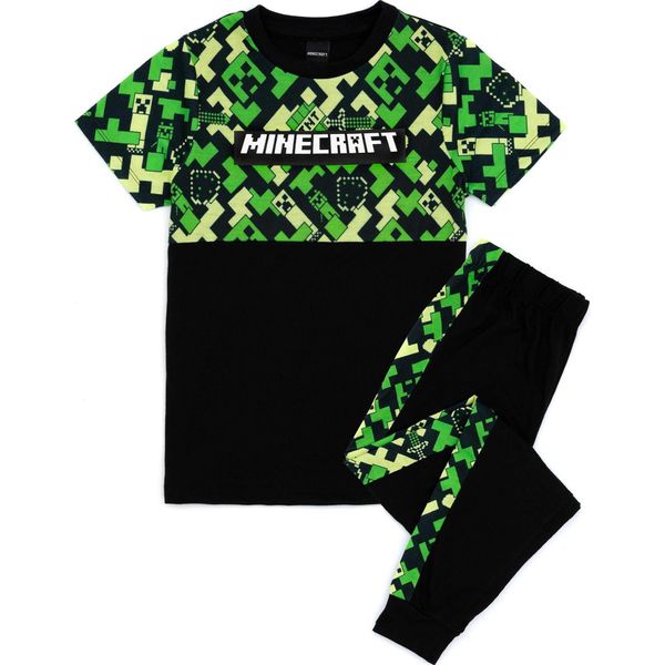 Minecraft - Pigiama Con Pantaloni Lunghi Per Ragazzi, A Maniche Corte NS9307 (134) (Verde/Nero)-image