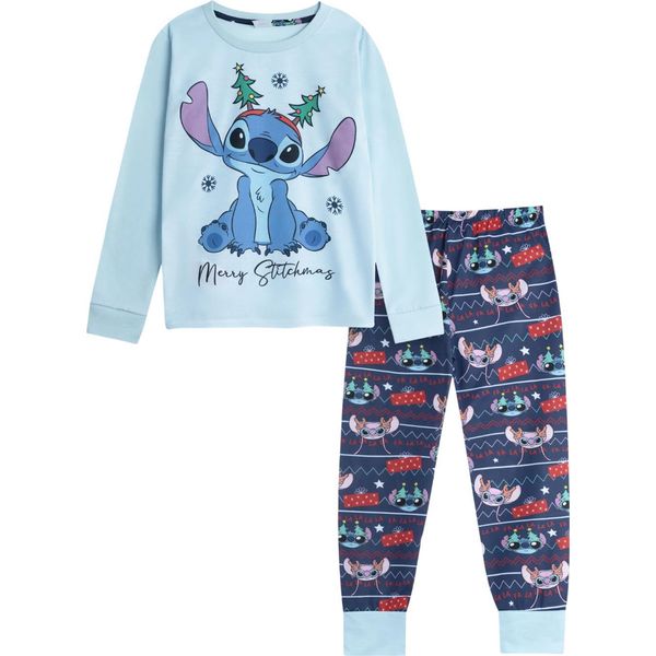 Lilo & Stitch - Pigiama Con Pantaloni Lunghi Per Bambini, Disegno Natalizio, Maniche Lunghe NS9096 (134) (Blu)-image