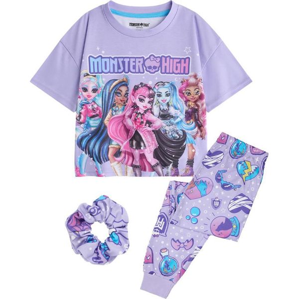 Monster High - Pigiama Con Pantaloni Lunghi Per Bambine, Maniche Corte (Confezione Da 3) NS9386 (128) (Viola)-image