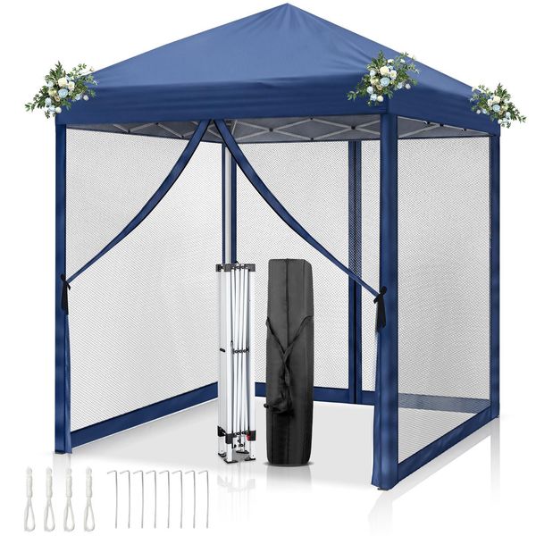Gazebo Pieghevole Fch 2X2M, Gazebo Pop Up Con 4 Pareti Laterali, Impermeabile, Protezione Uv, Gazebo Da Giardino, Blu-image