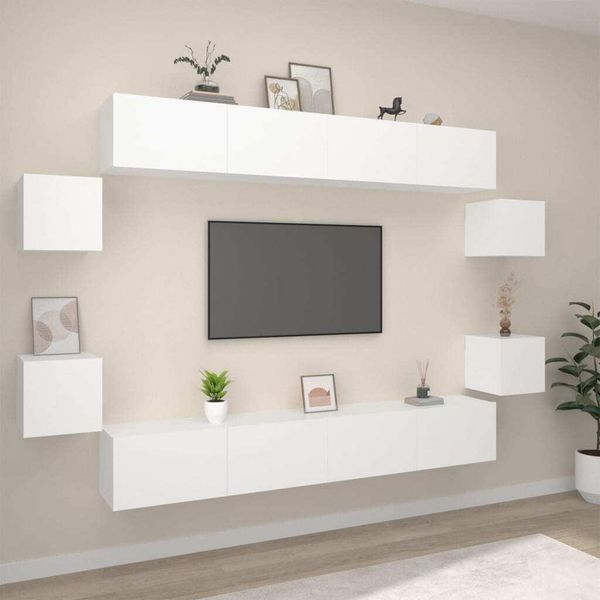 Maison Exclusive - Set Mobili Porta Tv 8Pz Bianco In Legno Multistrato-image