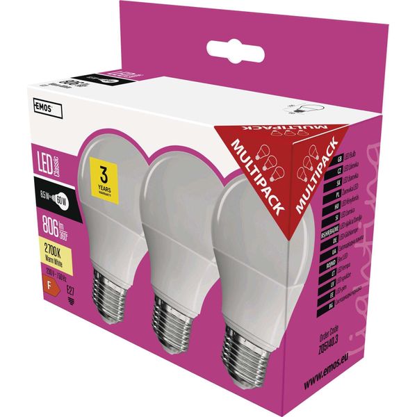 Emos Lampadina Led Classic A60 / E27 / 8,5 W (60 W) / 806 Lm / Bianco Caldo, ZQ5140.3-image