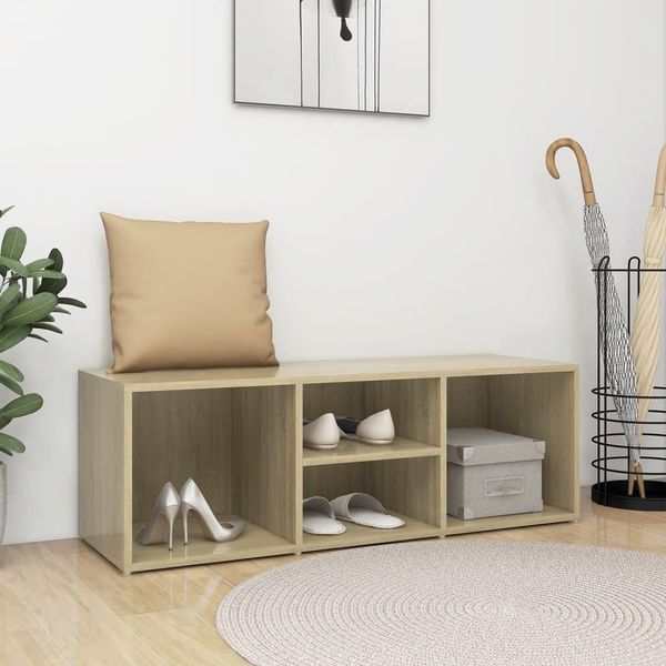 The Living Store Panca Per Scarpe In Rovere Sonoma 105X35X35 Cm Materiale In Legno-image