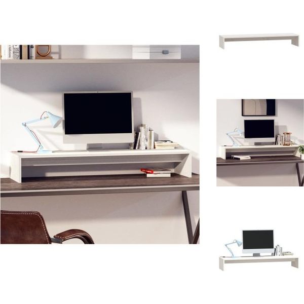 Vidaxl Supporto Per Monitor Bianco 100X27X15 Cm In Legno Di Pino Massiccio - Mobili Tv-image