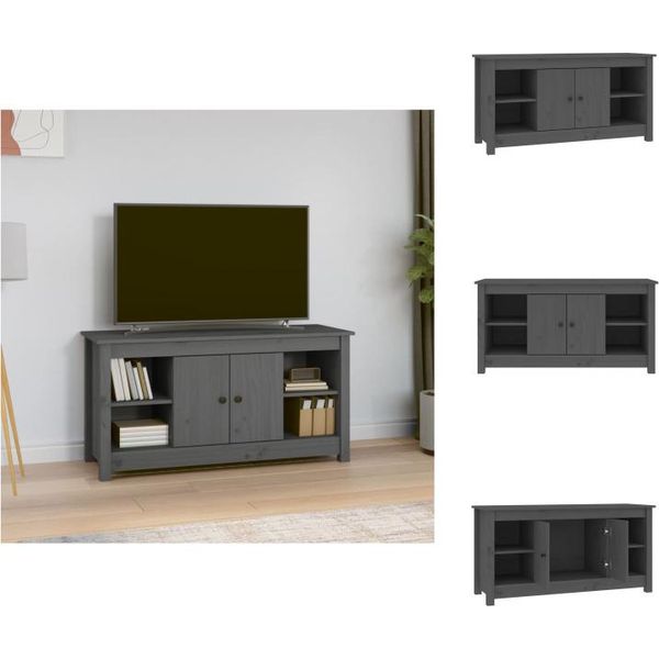Vidaxl Mobile Tv Grigio 103X36,5X52 Cm In Legno Di Pino Massiccio - Mobili Tv-image