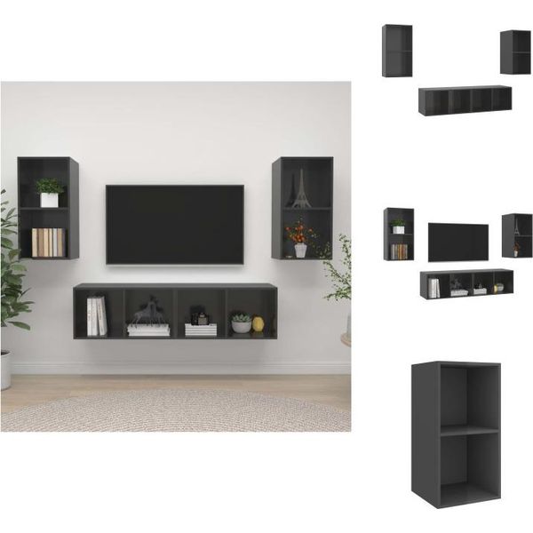 Vidaxl Mobili Tv A Parete 4 Pz. Materiale A Base Di Legno Grigio Lucido - Mobili Tv-image